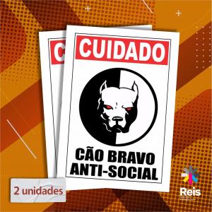 Placa - Cuidado cão bravo - 2 unidades Pvc adesivado 20x15cm   Corte Reto 